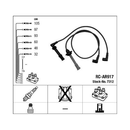 1 Ignition Cable Kit NGK 7312 ALFA ROMEO FIAT LANCIA FERRARI MASERATI ABARTH