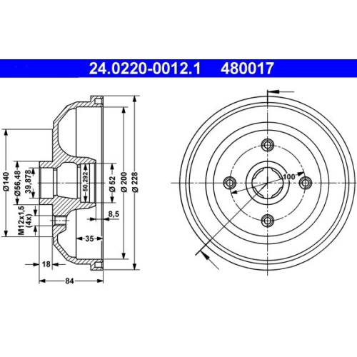 Bremstrommel ATE 24.0220-0012.1 OPEL VAUXHALL