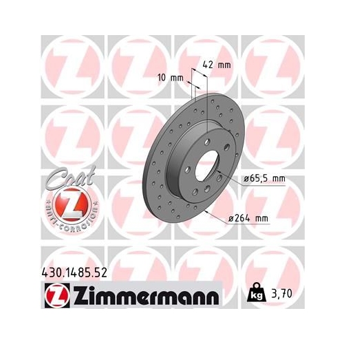 2 Brake Disc ZIMMERMANN 430.1485.52 SPORT BRAKE DISC COAT Z OPEL GENERAL MOTORS