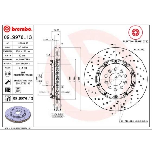 Bremsscheibe BREMBO 09.9976.13 PRIME LINE - Floating FORD