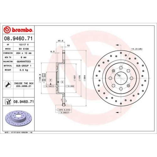 Bremsscheibe BREMBO 08.9460.71 COATED DISC LINE ABARTH
