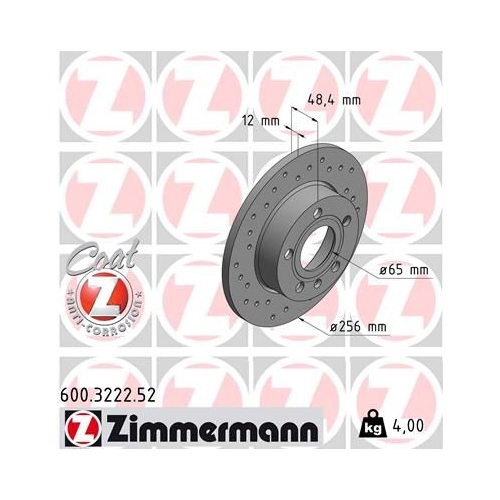 2 Brake Disc ZIMMERMANN 600.3222.52 SPORT BRAKE DISC COAT Z VAG VW (FAW)