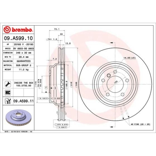 Bremsscheibe BREMBO 09.A599.11 PRIME LINE - UV Coated BMW
