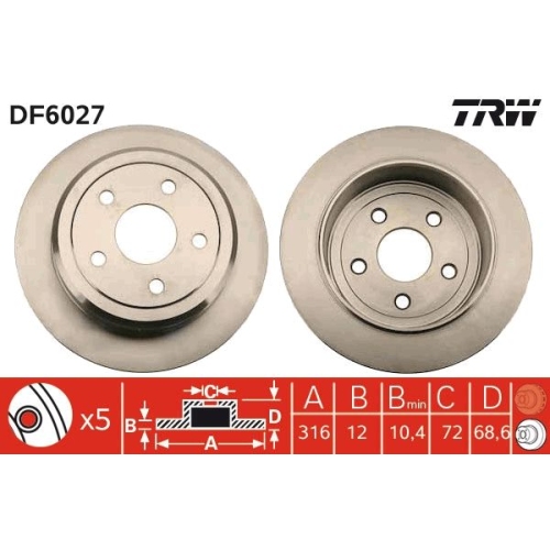 2 Brake Disc TRW DF6027 CHRYSLER DODGE