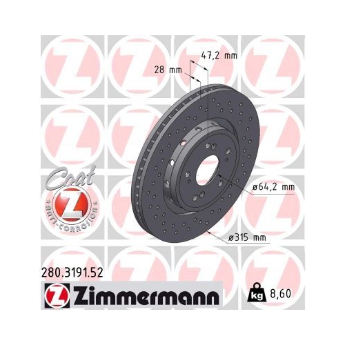 2 Brake Disc ZIMMERMANN 280.3191.52 SPORT BRAKE DISC COAT Z HONDA