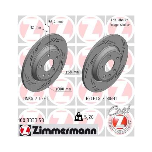 2 Brake Disc ZIMMERMANN 100.3333.53 BLACK Z VAG AUDI (FAW) VW (SVW)