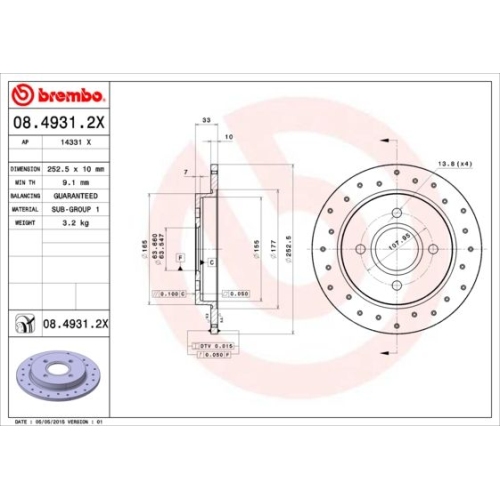 2 Brake Disc BREMBO 08.4931.2X XTRA LINE - Xtra FORD FORD USA TVR