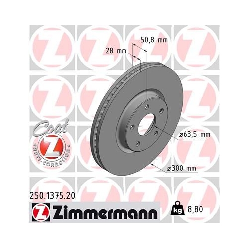 2 Brake Disc ZIMMERMANN 250.1375.20 COAT Z FORD