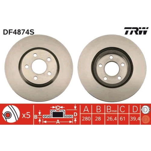 1 Brake Disc TRW DF4874S CHRYSLER DODGE