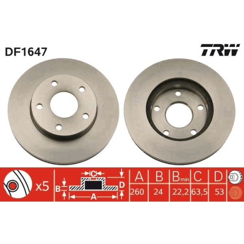 2 Brake Disc TRW DF1647 FORD