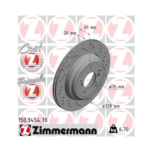 1 Brake Disc ZIMMERMANN 150.3454.70 FORMULA Z BRAKE DISC BMW