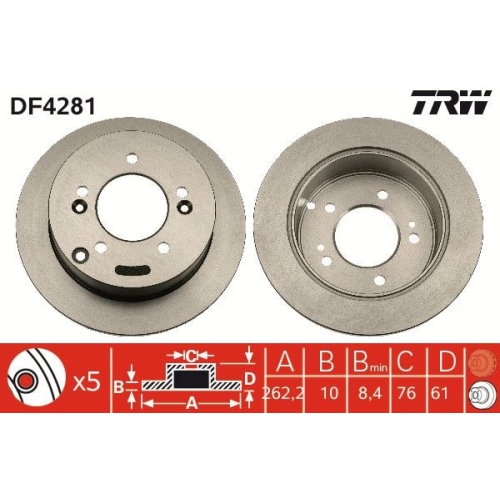 2 Brake Disc TRW DF4281 HYUNDAI KIA