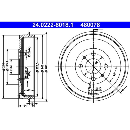 Bremstrommel ATE 24.0222-8018.1 FIAT