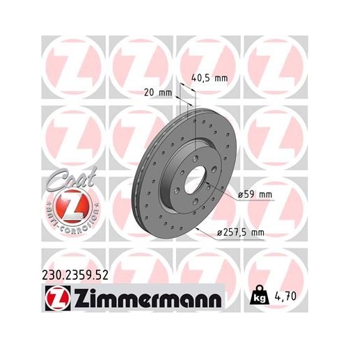 2 Brake Disc ZIMMERMANN 230.2359.52 SPORT BRAKE DISC COAT Z ALFA ROMEO FIAT