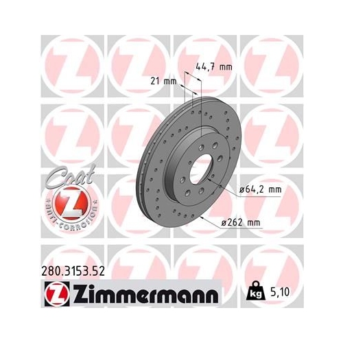 2 Brake Disc ZIMMERMANN 280.3153.52 SPORT BRAKE DISC COAT Z HONDA ROVER
