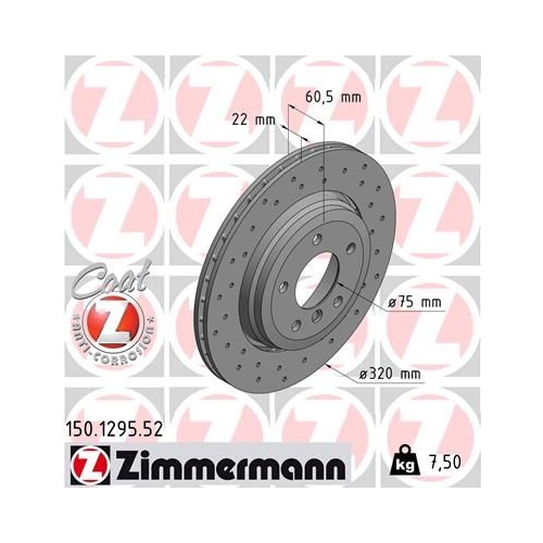 2 Brake Disc ZIMMERMANN 150.1295.52 SPORT BRAKE DISC COAT Z BMW