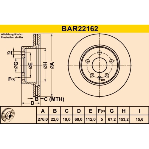 Bremsscheibe BARUM BAR22162 MERCEDES-BENZ