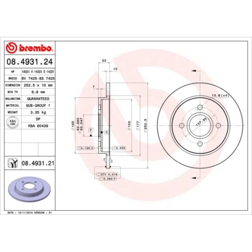 Bremsscheibe BREMBO 08.4931.21 COATED DISC LINE FORD