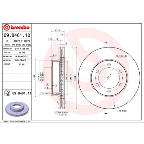 Bremsscheibe BREMBO 09.B461.11 COATED DISC LINE TOYOTA
