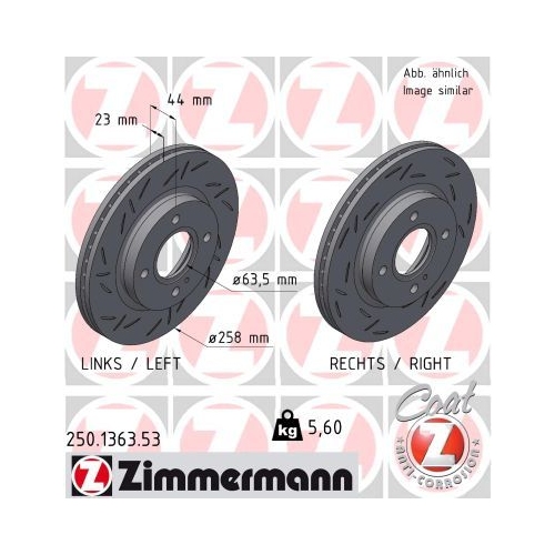 2 Brake Disc ZIMMERMANN 250.1363.53 BLACK Z FORD