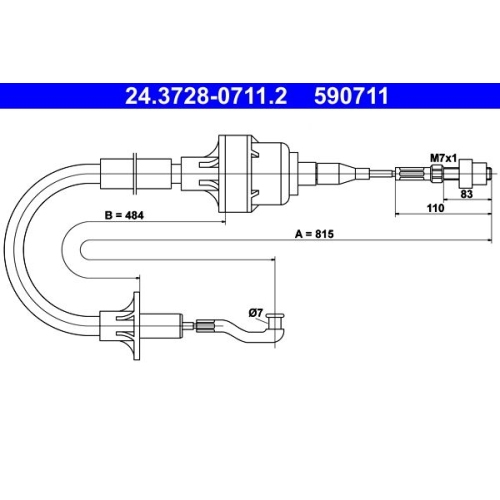 1 Cable Pull, clutch control ATE 24.3728-0711.2 OPEL VAUXHALL