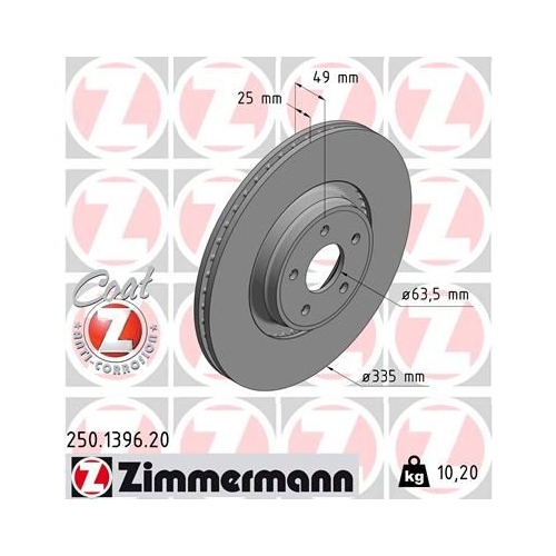 2 Brake Disc ZIMMERMANN 250.1396.20 COAT Z FORD