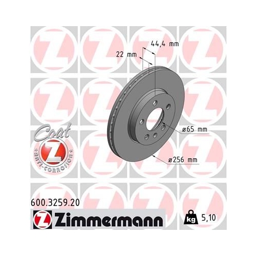 2 Brake Disc ZIMMERMANN 600.3259.20 COAT Z VAG