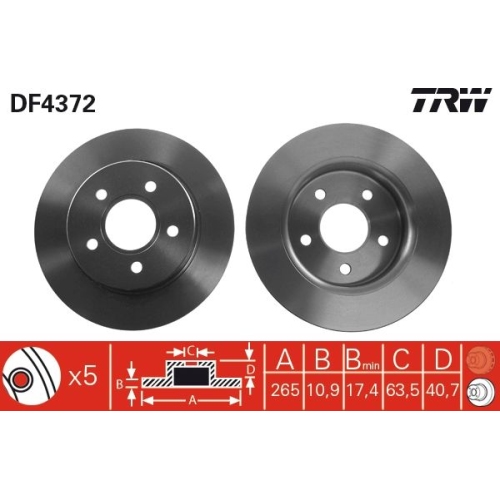2 Brake Disc TRW DF4372 FORD MAZDA (CHANGAN)