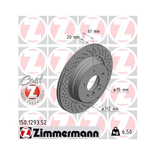 1 Brake Disc ZIMMERMANN 150.1293.52 SPORT BRAKE DISC COAT Z BMW