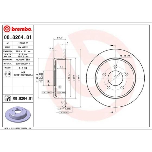 Bremsscheibe BREMBO 08.8264.81 PRIME LINE - UV Coated JEEP