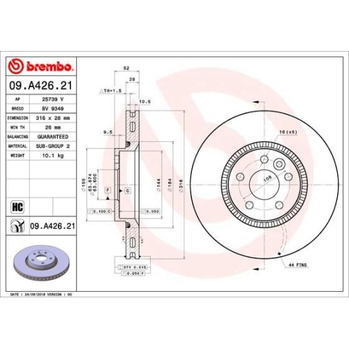 Bremsscheibe BREMBO 09.A426.21 PRIME LINE - UV Coated VOLVO