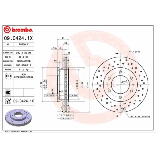 Bremsscheibe BREMBO 09.C424.1X XTRA LINE - Xtra FORD MAZDA FORD USA