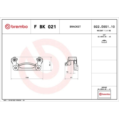 1 Brake Caliper Bracket Set BREMBO F BK 021 PRIME LINE RENAULT