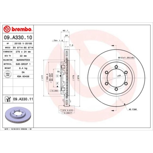 2 Brake Disc BREMBO 09.A330.11 PRIME LINE - UV Coated SSANGYONG DAEWOO