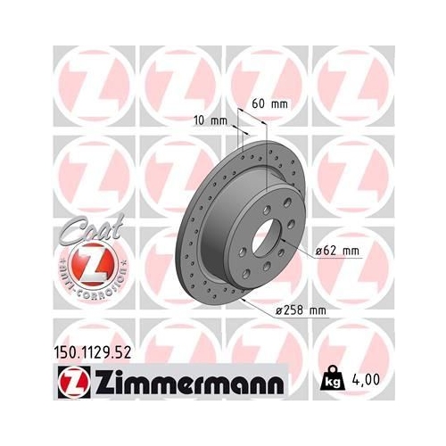 2 Brake Disc ZIMMERMANN 150.1129.52 SPORT BRAKE DISC COAT Z BMW