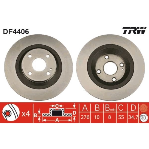 2 Brake Disc TRW DF4406 MAZDA