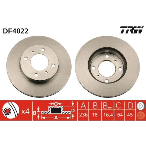 2 Brake Disc TRW DF4022 MITSUBISHI PROTON