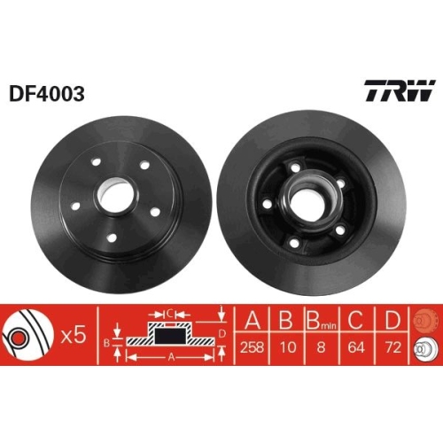 2 Brake Disc TRW DF4003 MAZDA