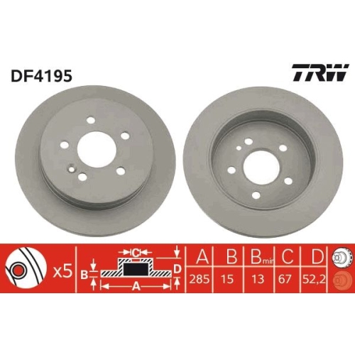 2 Brake Disc TRW DF4195 MERCEDES-BENZ