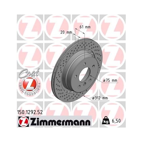 1 Brake Disc ZIMMERMANN 150.1292.52 SPORT BRAKE DISC COAT Z BMW