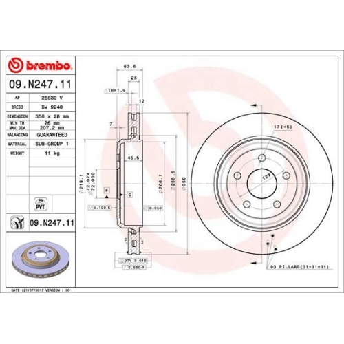 Bremsscheibe BREMBO 09.N247.11 PRIME LINE - UV Coated JEEP