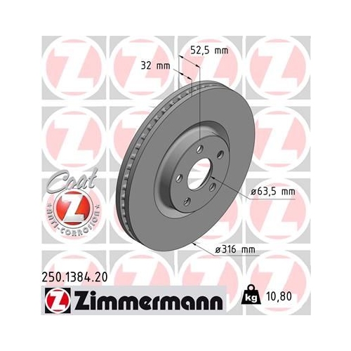 2 Brake Disc ZIMMERMANN 250.1384.20 COAT Z FORD FORD (CHANGAN)