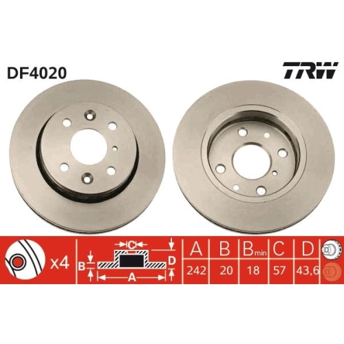 2 Brake Disc TRW DF4020 KIA