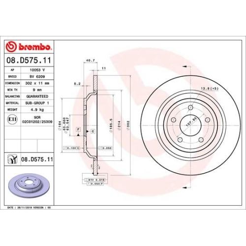 Bremsscheibe BREMBO 08.D575.11 PRIME LINE - UV Coated FORD