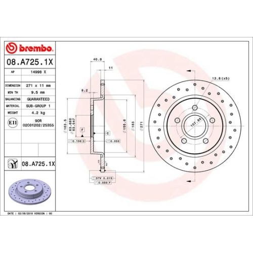 Bremsscheibe BREMBO 08.A725.1X XTRA LINE - Xtra FORD FORD ASIA & OCEANIA