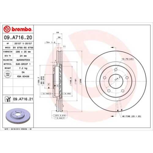 Bremsscheibe BREMBO 09.A716.21 PRIME LINE - UV Coated NISSAN NISSAN (DFAC)