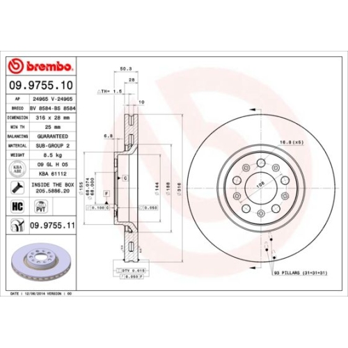 Bremsscheibe BREMBO 09.9755.11 COATED DISC LINE VOLVO