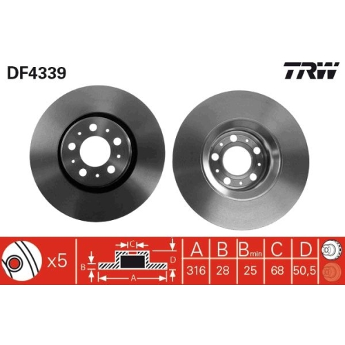 2 Brake Disc TRW DF4339 VOLVO