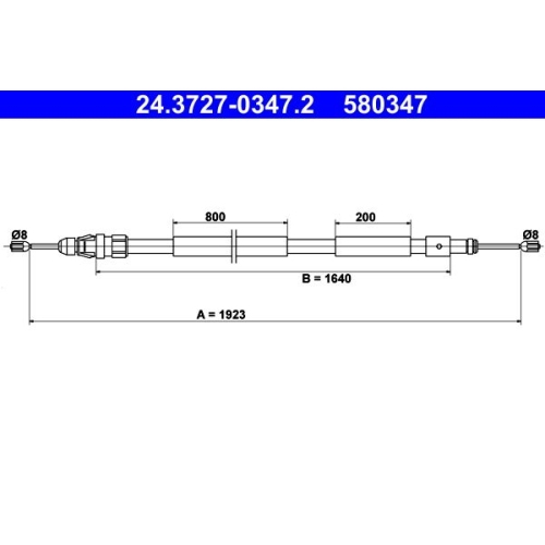 1 Cable Pull, parking brake ATE 24.3727-0347.2 CITROËN PEUGEOT