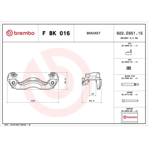 1 Brake Caliper Bracket Set BREMBO F BK 016 PRIME LINE MERCEDES-BENZ